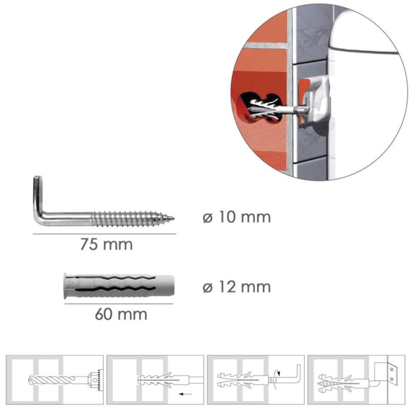 Kit Sanitario Alcayata Con Taco Ø 12 x 60 mm 